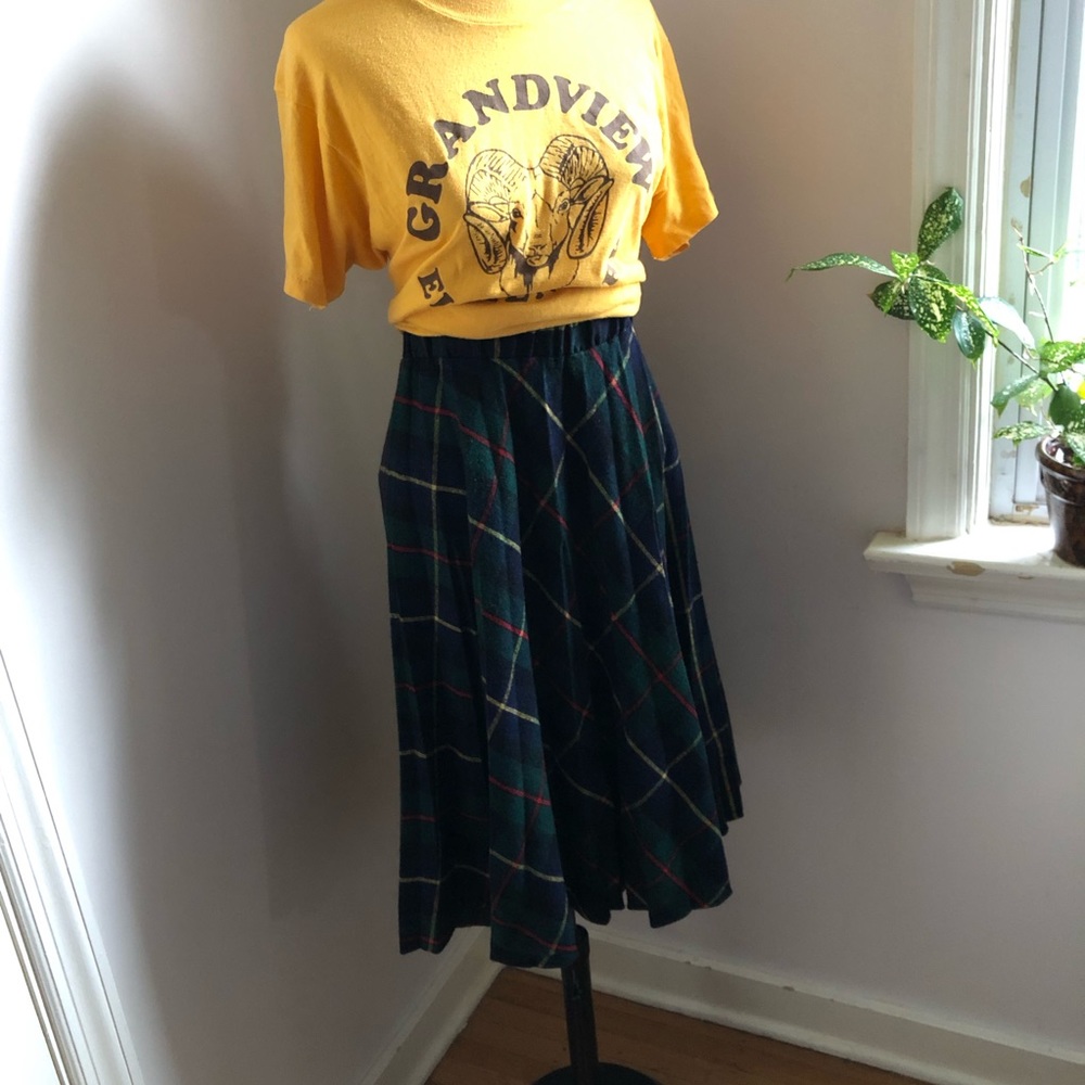 Vintage Eccobay Moody Green Holiday Plaid Wool Blend Skirt - Picture 3 of 10